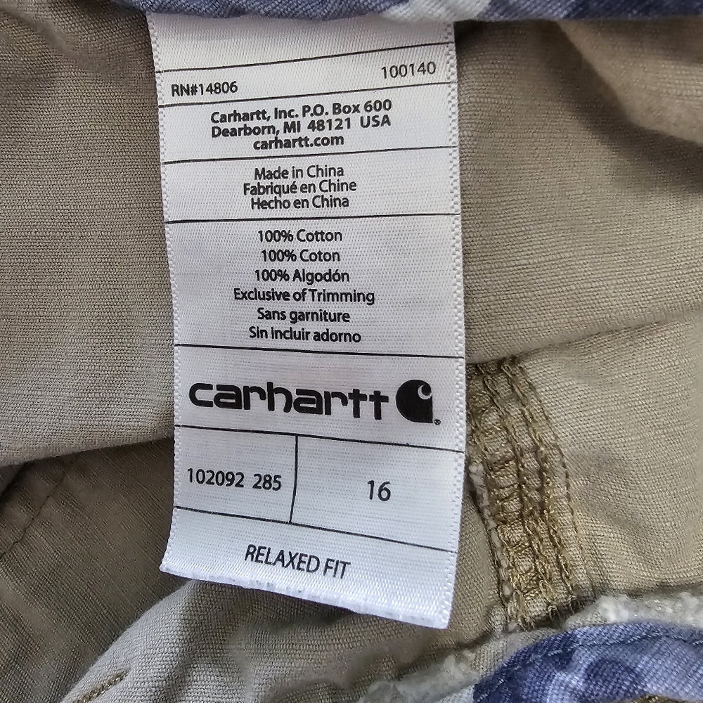Carhartt Women's Relaxed Fit Adjustable Cuff Shorts In Khaki Beige Sz 16 - Picture 7 of 7